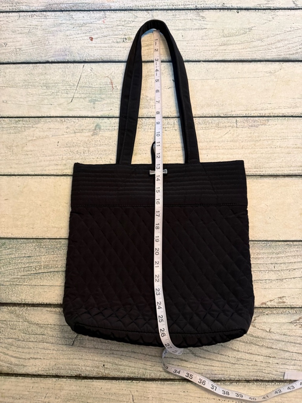 Vera Bradley Microfiber Quilted Tote Bag in black. Purse. - Picture 9 of 10